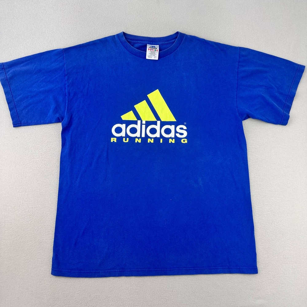 Vintage 90s Adidas Running T-Shirt Mens L Blue Runners Roost Short Sleeve USA